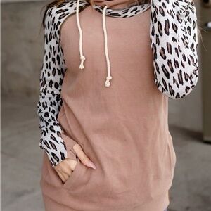 Ampersand Ave Leopard Print Sleeve Hoodie
